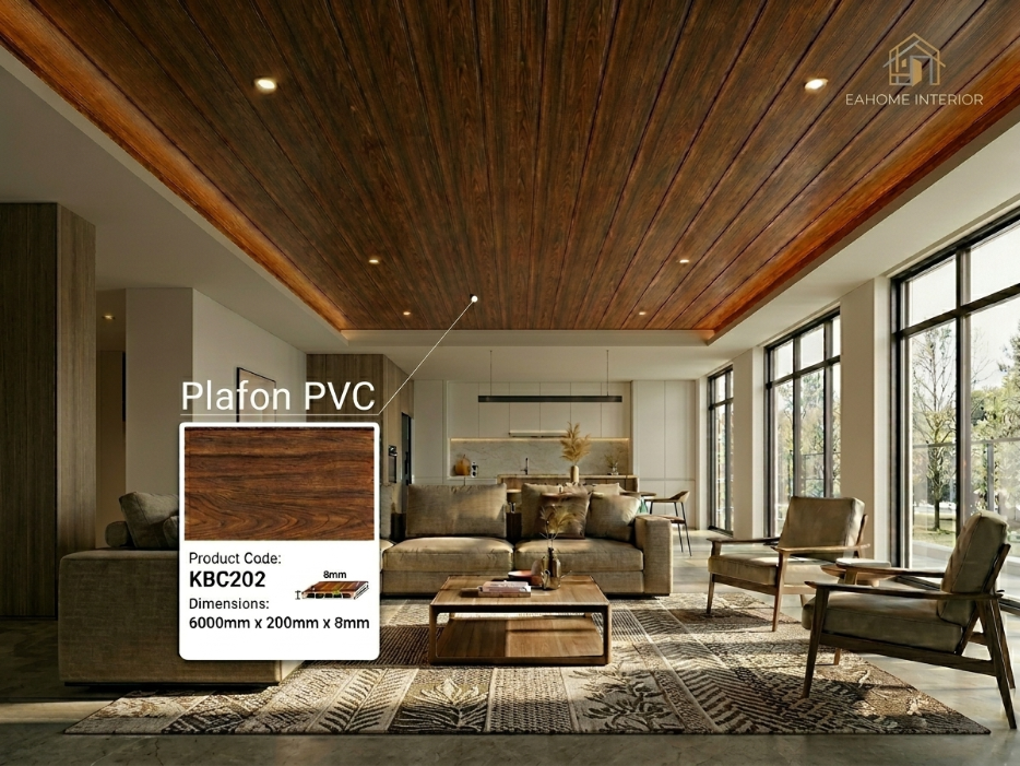 PVC Plafon KBC202 Dark Wood - Plafon PVC Motif Kayu 6000x200x8mm Premium Tebal